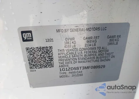 2021 Chevrolet Malibu Fwd Lt из США, поврежденный, VIN 1G1ZD5ST3MF089929